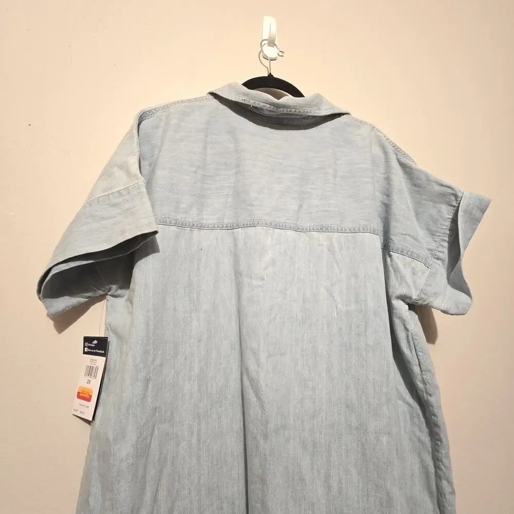 Chaps‎ NWT Chambray Shirt Dress Women's Plus 2X Blue Preppy Cottagecore Western